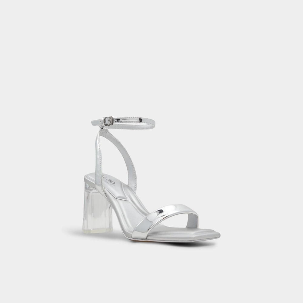 Aldo Aurora Silver Block Heel Sandals | Size 8.5